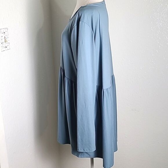 Zenana Babydoll Empire Top, High-Low Hem, Baby Blue, Size 1X - Picture 7 of 12